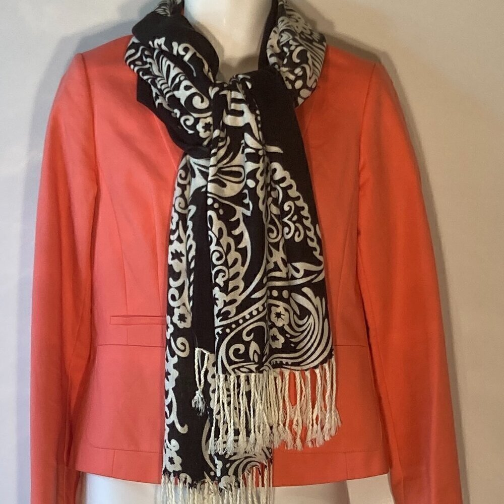 Pashmina Black & Ivory Print oversized scarf or wrap Essential Office Milan Chic